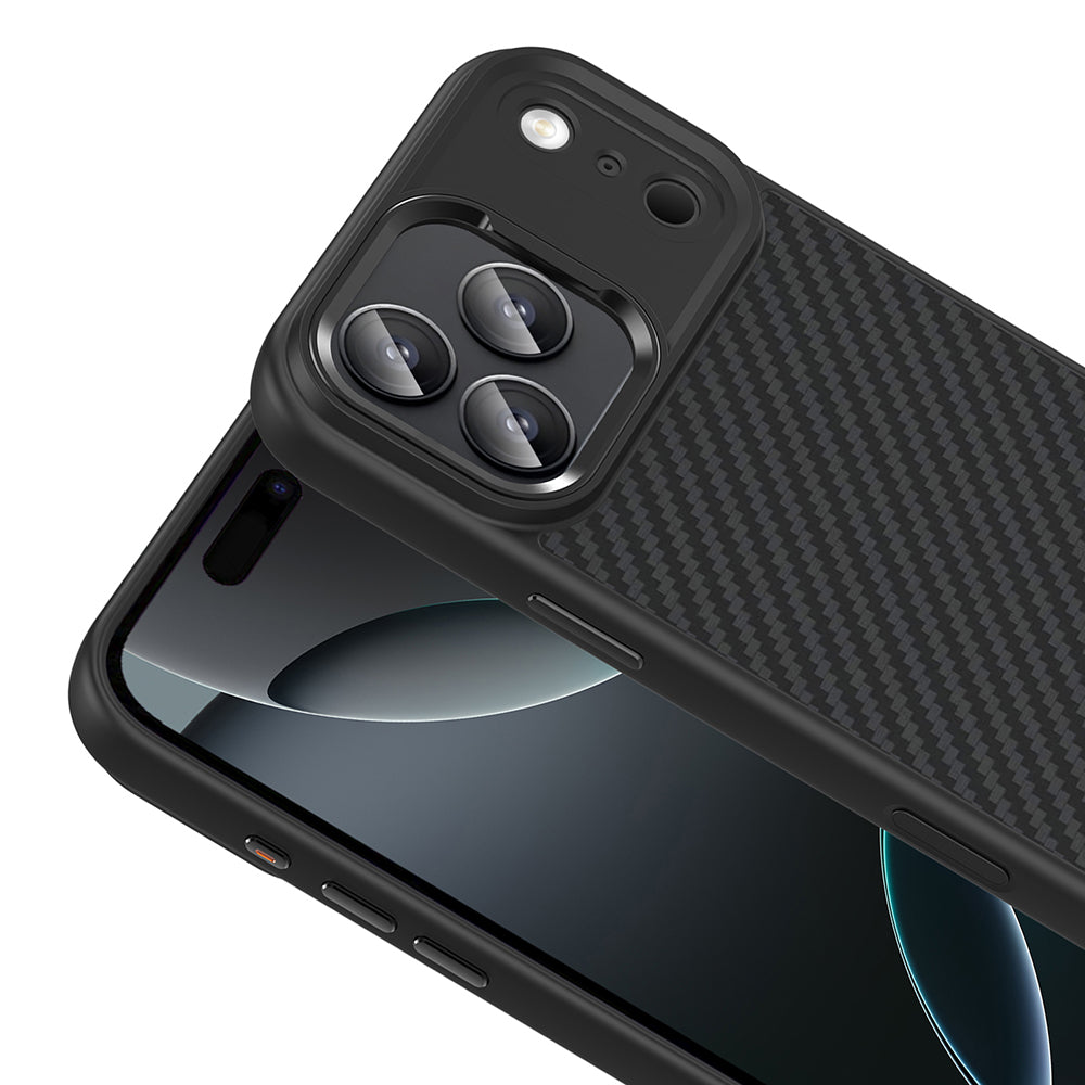 Apple iPhone 17 Pro Kılıf M-Safe Şarj Özellikli Karbon Fiber Görünümlü Zore Truva Silikon Kapak