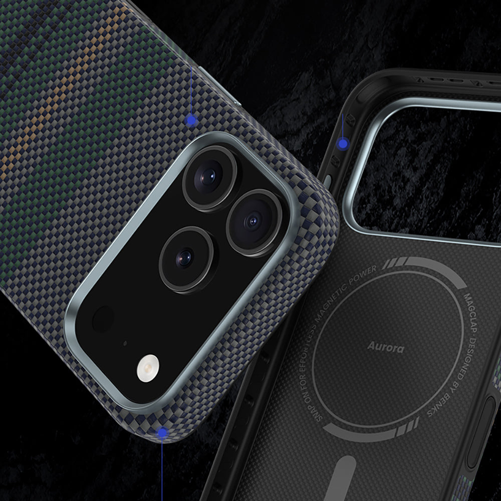 Apple iPhone 17 Pro Kılıf M-safe Şarj Özellikli Karbon Fiber Tasarımlı Benks Aurora ArmorPro Kevlar Kapak