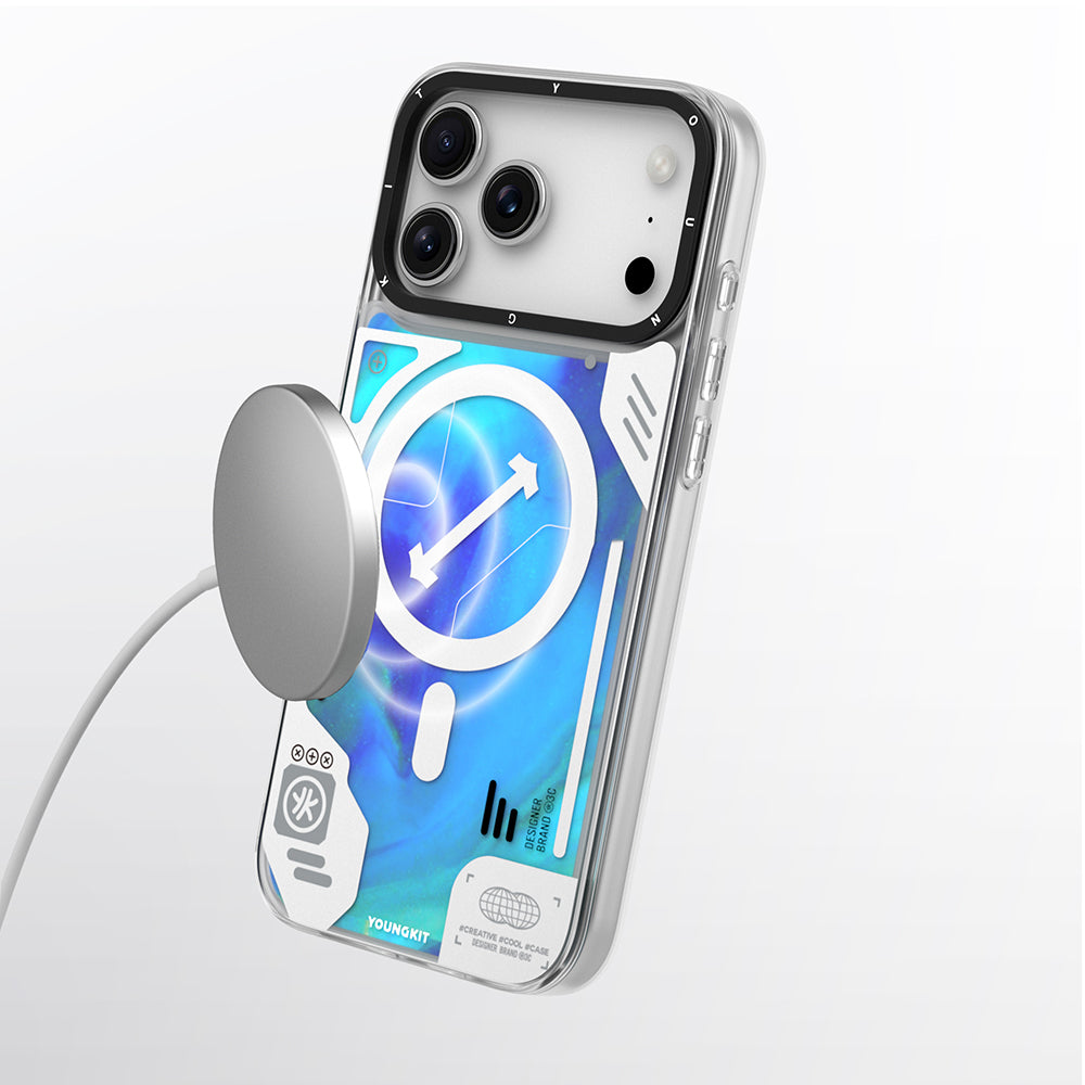 Apple iPhone 17 Pro Kılıf M-safe Şarj Özellikli Parlak Kumlu Sıvılı Tasarımlı Galaxy Fantasy Serisi Kapak