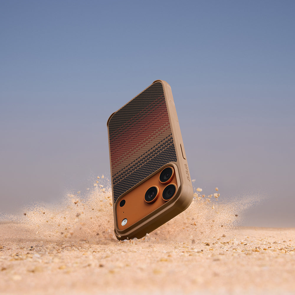 Apple iPhone 17 Pro Kılıf M-safe Şarj Özellikli Pitaka Tactile Woven Sunset-Moonrise Aramid Pro Guard Serisi Kapak