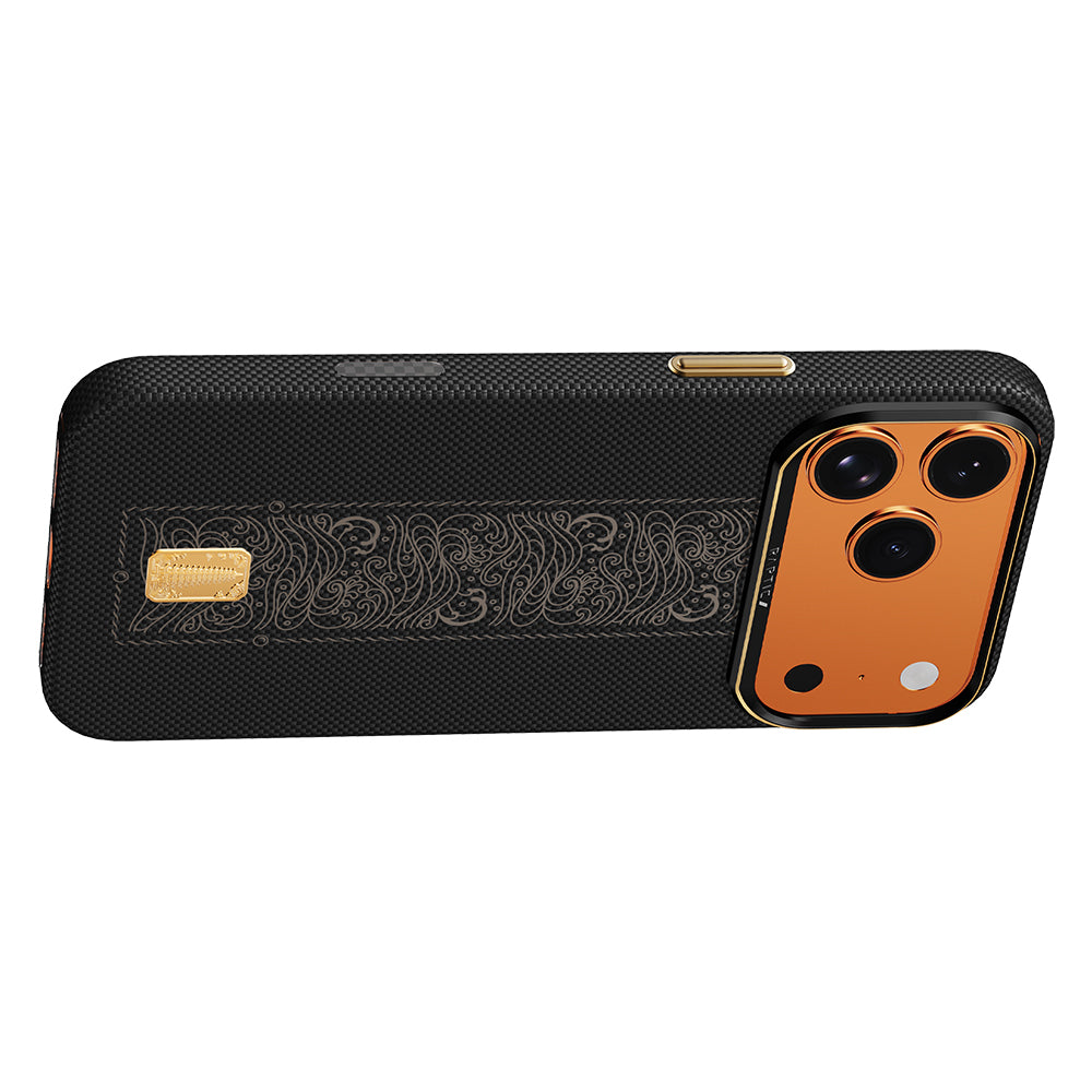 Apple iPhone 17 Pro Kılıf M-safe Şarj Özellikli Raptic Aramid Skin Rise Serisi 24 Ayar Altın Kaplamalı Kapak