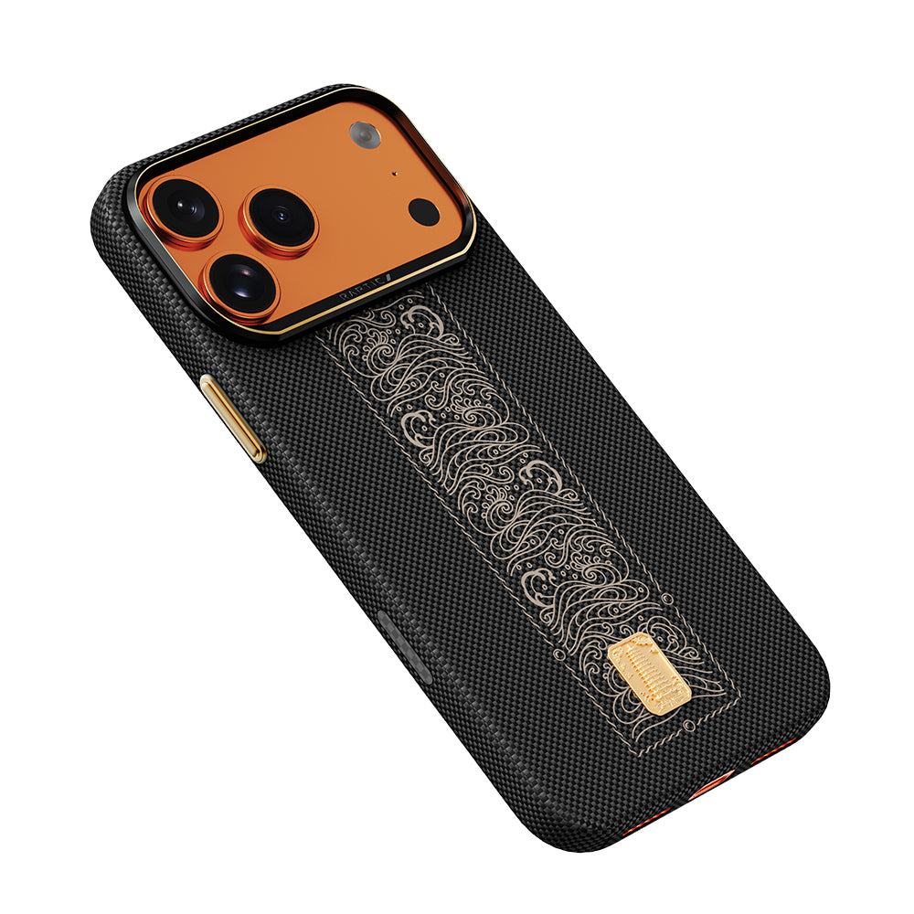 Apple iPhone 17 Pro Kılıf M-safe Şarj Özellikli Raptic Aramid Skin Rise Serisi 24 Ayar Altın Kaplamalı Kapak