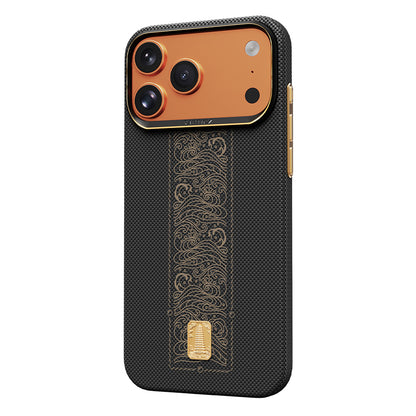Apple iPhone 17 Pro Kılıf M-safe Şarj Özellikli Raptic Aramid Skin Rise Serisi 24 Ayar Altın Kaplamalı Kapak