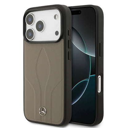 Apple iPhone 17 Pro Kılıf Mercedes Benz Orjinal Lisanslı M-safe Şarj Özellikli Dokulu Desenli Deri Kapak
