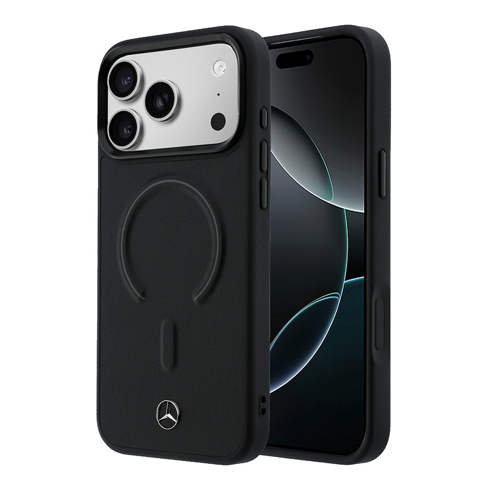 Apple iPhone 17 Pro Kılıf Mercedes Benz Orjinal Lisanslı M-safe Şarj Özellikli Metal Yıldız Logolu Kabartmalı Deri Kapak