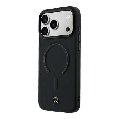 Apple iPhone 17 Pro Kılıf Mercedes Benz Orjinal Lisanslı M-safe Şarj Özellikli Metal Yıldız Logolu Kabartmalı Deri Kapak