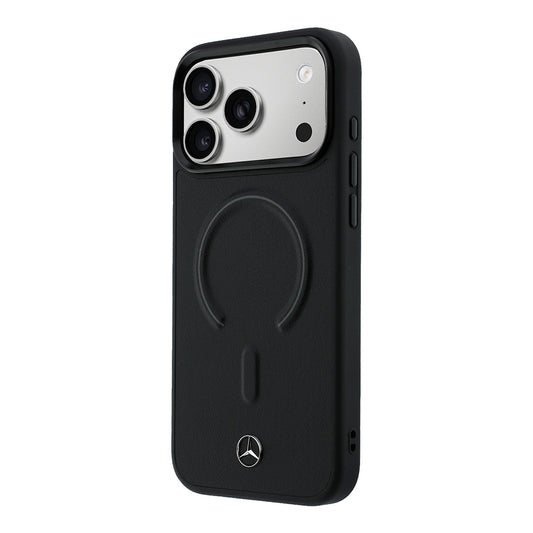 Apple iPhone 17 Pro Kılıf Mercedes Benz Orjinal Lisanslı M-safe Şarj Özellikli Metal Yıldız Logolu Kabartmalı Deri Kapak