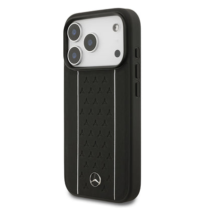 Apple iPhone 17 Pro Kılıf Mercedes Benz Orjinal Lisanslı M-safe Şarj Özellikli Şeritli Yıldız Desenli Metal Logolu Deri Kapak