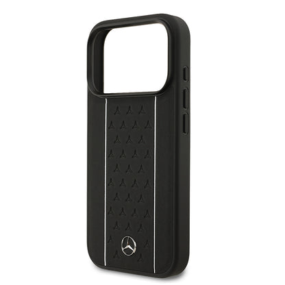 Apple iPhone 17 Pro Kılıf Mercedes Benz Orjinal Lisanslı M-safe Şarj Özellikli Şeritli Yıldız Desenli Metal Logolu Deri Kapak