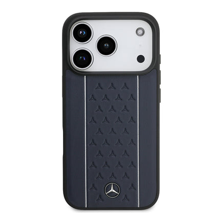 Apple iPhone 17 Pro Kılıf Mercedes Benz Orjinal Lisanslı M-safe Şarj Özellikli Şeritli Yıldız Desenli Metal Logolu Deri Kapak