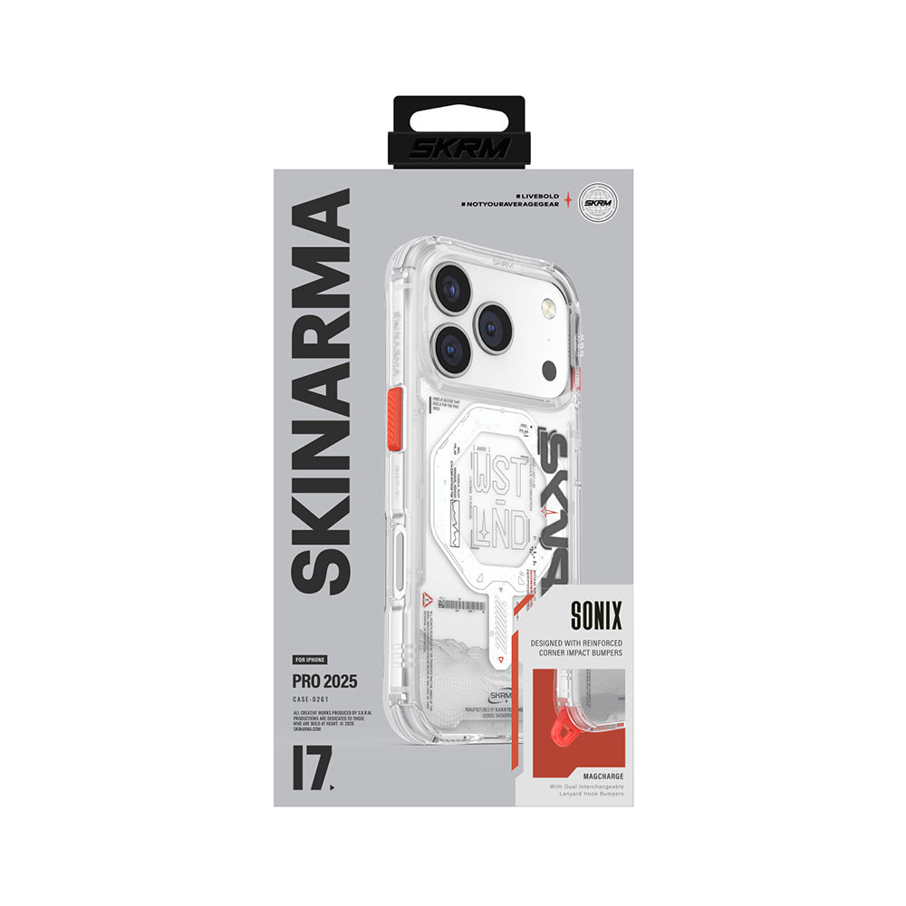 Apple iPhone 17 Pro Kılıf Skinarma M-safe Şarj Özellikli Yazı Desenli Airbag Tasarımlı Sonix Kapak