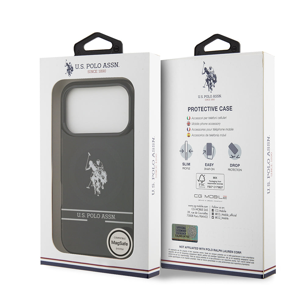 Apple iPhone 17 Pro Kılıf U.S. Polo Assn. Orjinal Lisanslı M-safe Şarj Özellikli IML Double Horse Stripe Logolu Kapak