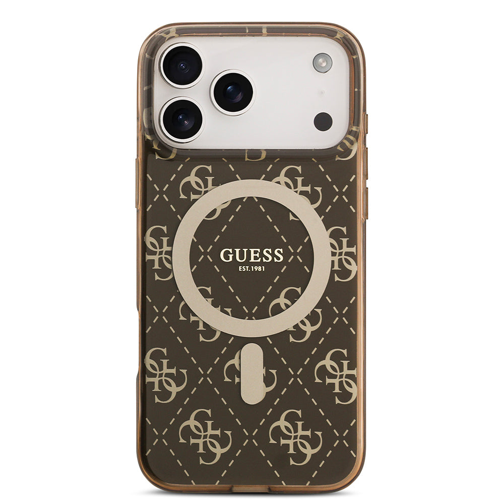 Apple iPhone 17 Pro Max Kılıf Guess Orjinal Lisanslı M-safe Şarj Özellikli IML Baskılı Klasik Logolu 4G Desenli Kapak