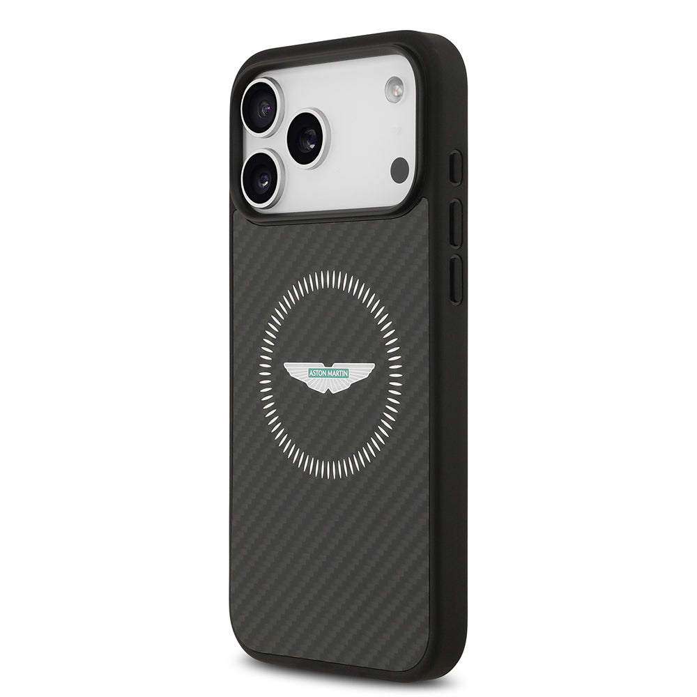 Apple iPhone 17 Pro Max Kılıf Aston Martin Orjinal Lisanslı M-safe Şarj Özellikli Karbon Fiber Kapak