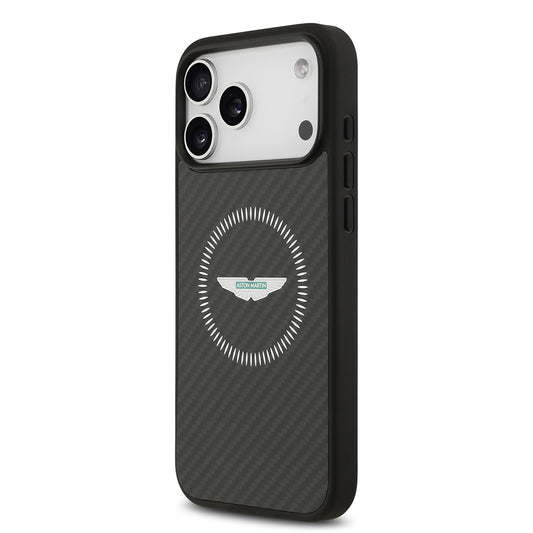 Apple iPhone 17 Pro Max Kılıf Aston Martin Orjinal Lisanslı M-safe Şarj Özellikli Karbon Fiber Kapak