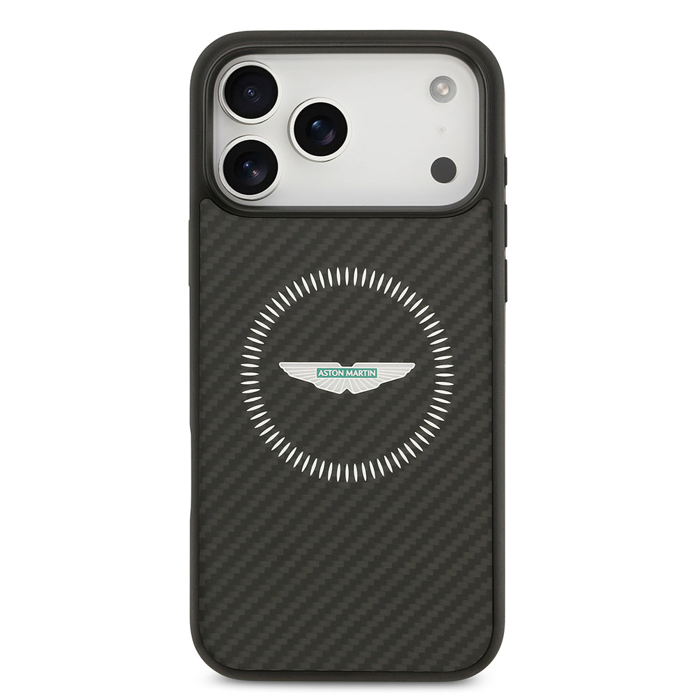 Apple iPhone 17 Pro Max Kılıf Aston Martin Orjinal Lisanslı M-safe Şarj Özellikli Karbon Fiber Kapak