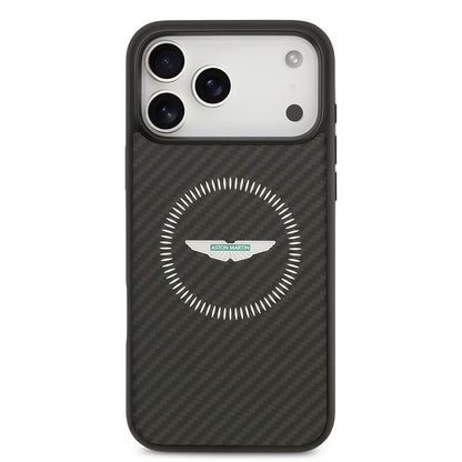 Apple iPhone 17 Pro Max Kılıf Aston Martin Orjinal Lisanslı M-safe Şarj Özellikli Karbon Fiber Kapak