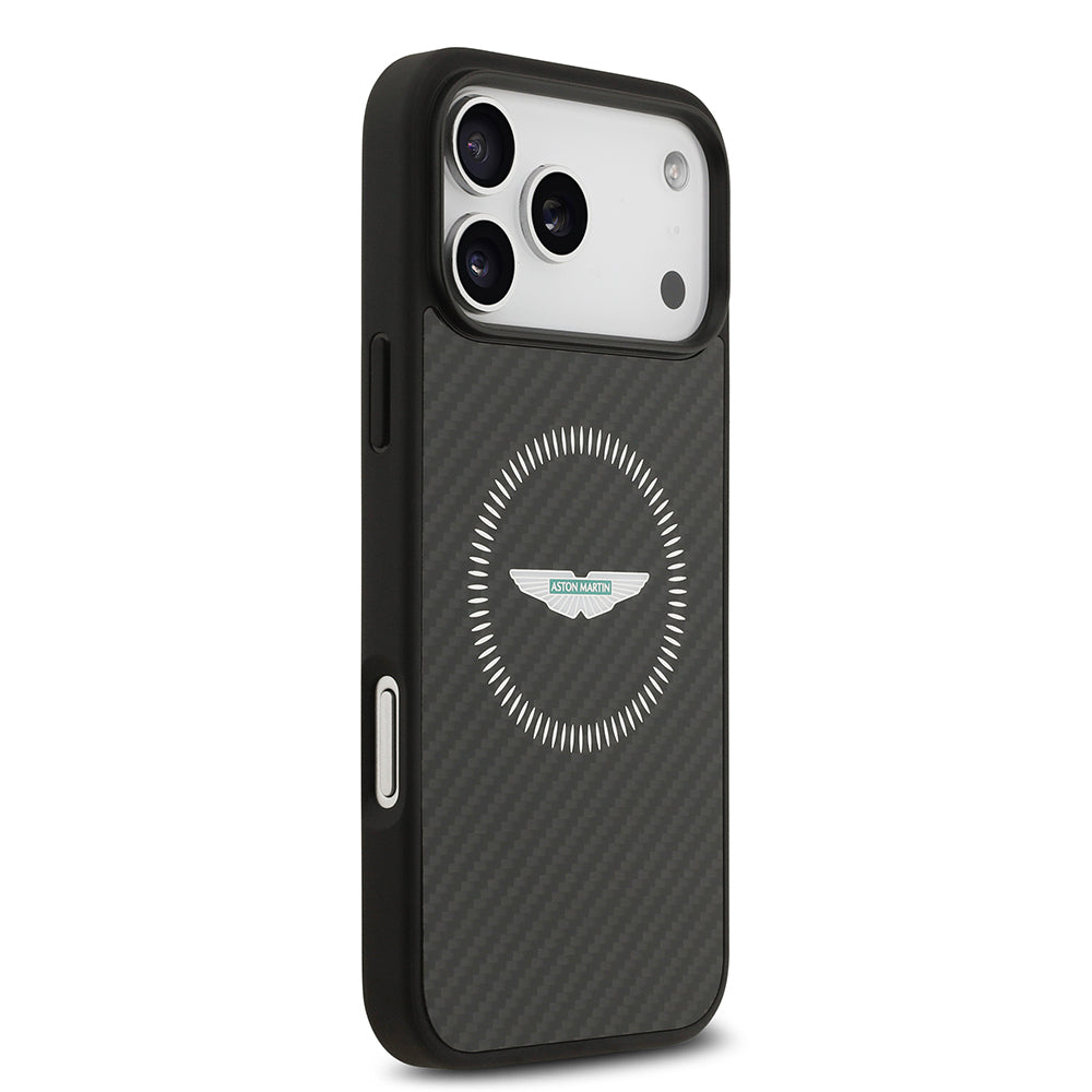 Apple iPhone 17 Pro Max Kılıf Aston Martin Orjinal Lisanslı M-safe Şarj Özellikli Karbon Fiber Kapak