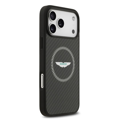 Apple iPhone 17 Pro Max Kılıf Aston Martin Orjinal Lisanslı M-safe Şarj Özellikli Karbon Fiber Kapak