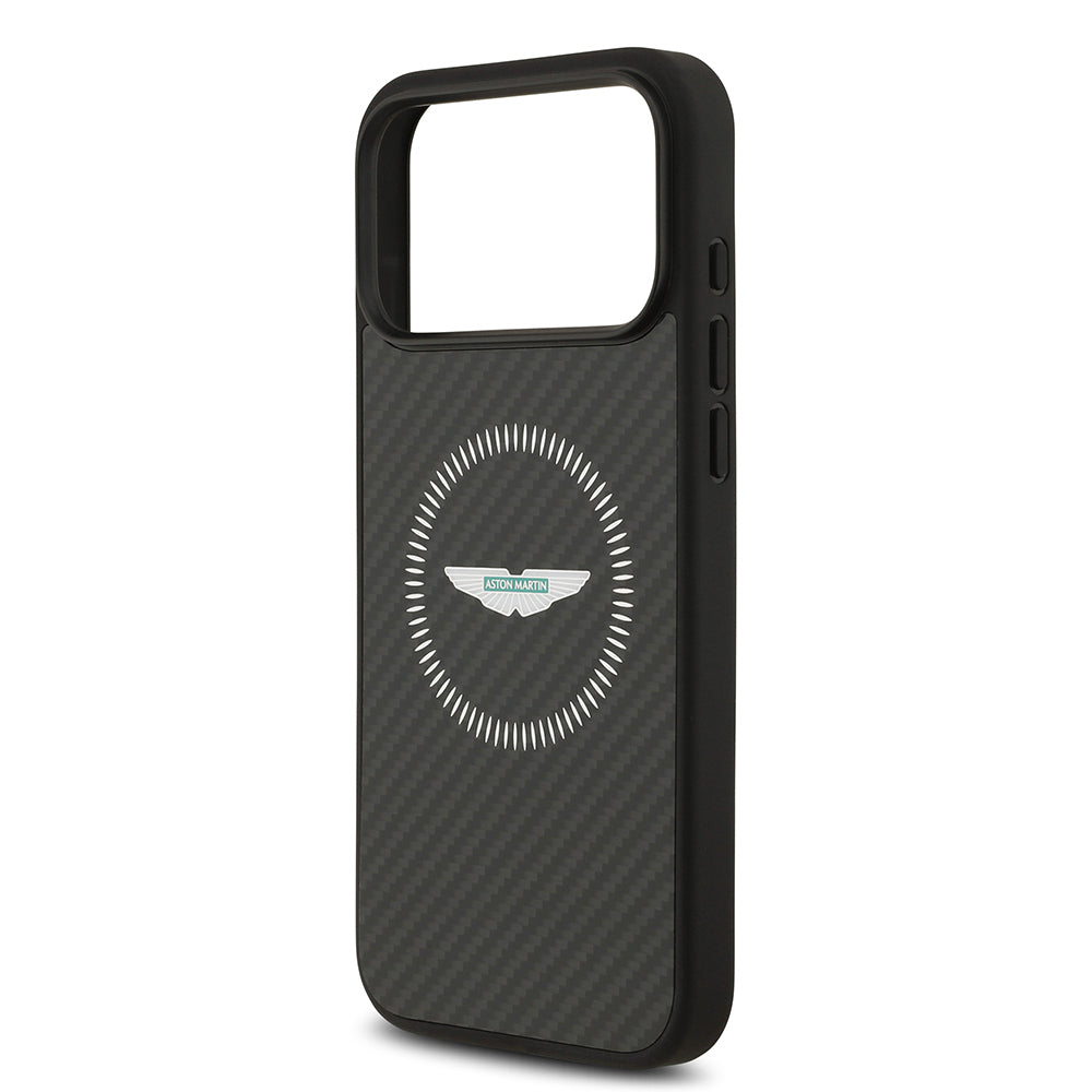 Apple iPhone 17 Pro Max Kılıf Aston Martin Orjinal Lisanslı M-safe Şarj Özellikli Karbon Fiber Kapak