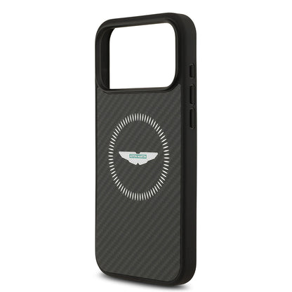 Apple iPhone 17 Pro Max Kılıf Aston Martin Orjinal Lisanslı M-safe Şarj Özellikli Karbon Fiber Kapak