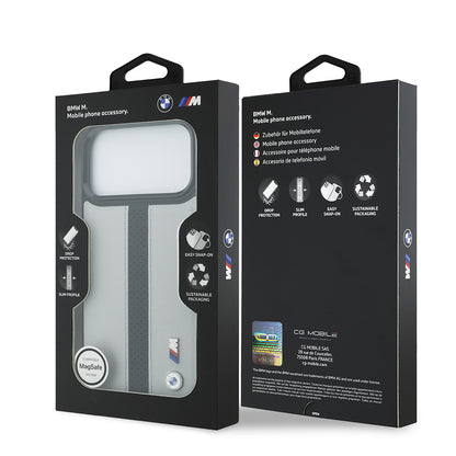 Apple iPhone 17 Pro Max Kılıf BMW Orjinal Lisanslı M-safe Şarj Özellikli Deri Arka Yüzey Metal Logolu Delikli Şerit Tasarımlı Kapak
