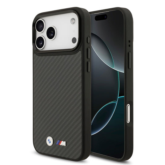 Apple iPhone 17 Pro Max Kılıf BMW Orjinal Lisanslı M-safe Şarj Özellikli Karbon Fiber Metal Logolu Kapak