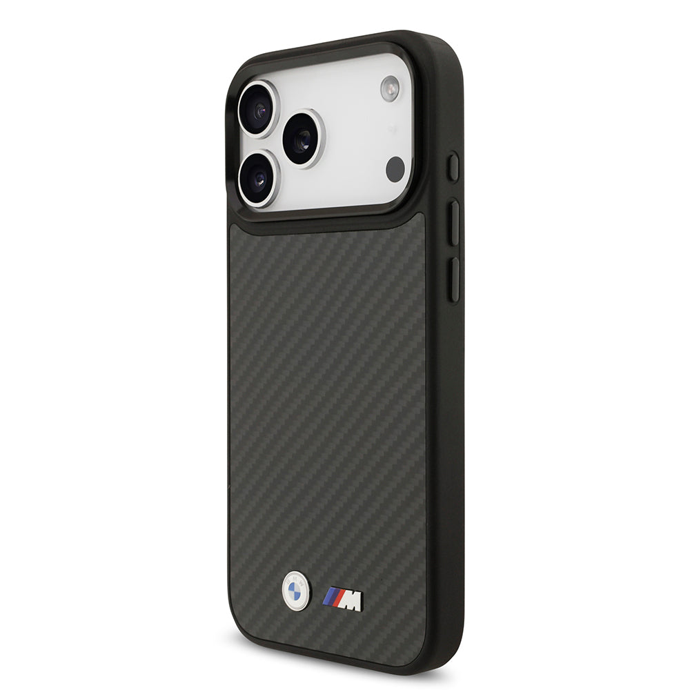 Apple iPhone 17 Pro Max Kılıf BMW Orjinal Lisanslı M-safe Şarj Özellikli Karbon Fiber Metal Logolu Kapak