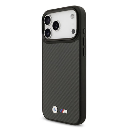 Apple iPhone 17 Pro Max Kılıf BMW Orjinal Lisanslı M-safe Şarj Özellikli Karbon Fiber Metal Logolu Kapak