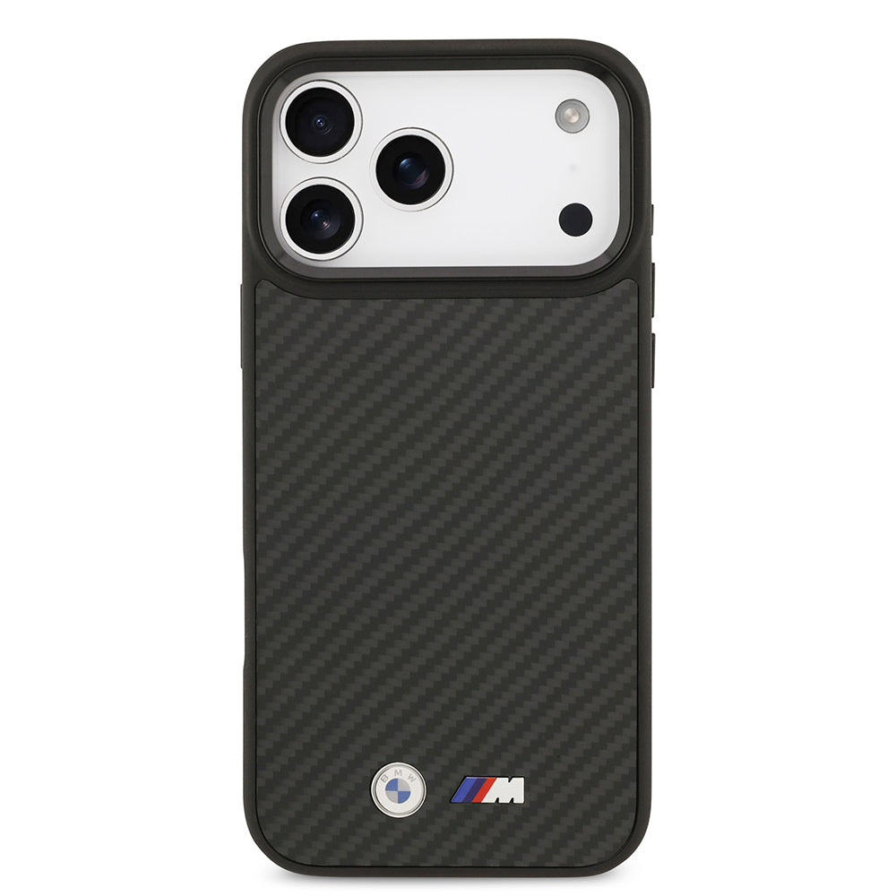 Apple iPhone 17 Pro Max Kılıf BMW Orjinal Lisanslı M-safe Şarj Özellikli Karbon Fiber Metal Logolu Kapak