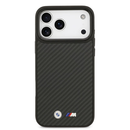 Apple iPhone 17 Pro Max Kılıf BMW Orjinal Lisanslı M-safe Şarj Özellikli Karbon Fiber Metal Logolu Kapak