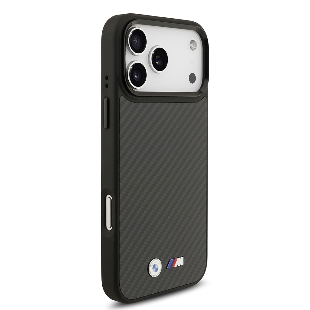 Apple iPhone 17 Pro Max Kılıf BMW Orjinal Lisanslı M-safe Şarj Özellikli Karbon Fiber Metal Logolu Kapak