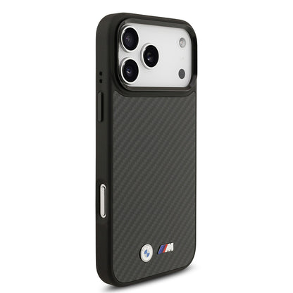 Apple iPhone 17 Pro Max Kılıf BMW Orjinal Lisanslı M-safe Şarj Özellikli Karbon Fiber Metal Logolu Kapak