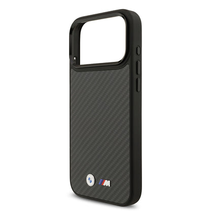 Apple iPhone 17 Pro Max Kılıf BMW Orjinal Lisanslı M-safe Şarj Özellikli Karbon Fiber Metal Logolu Kapak