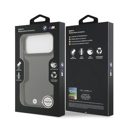 Apple iPhone 17 Pro Max Kılıf BMW Orjinal Lisanslı M-safe Şarj Özellikli Karbon Fiber Metal Logolu Kapak