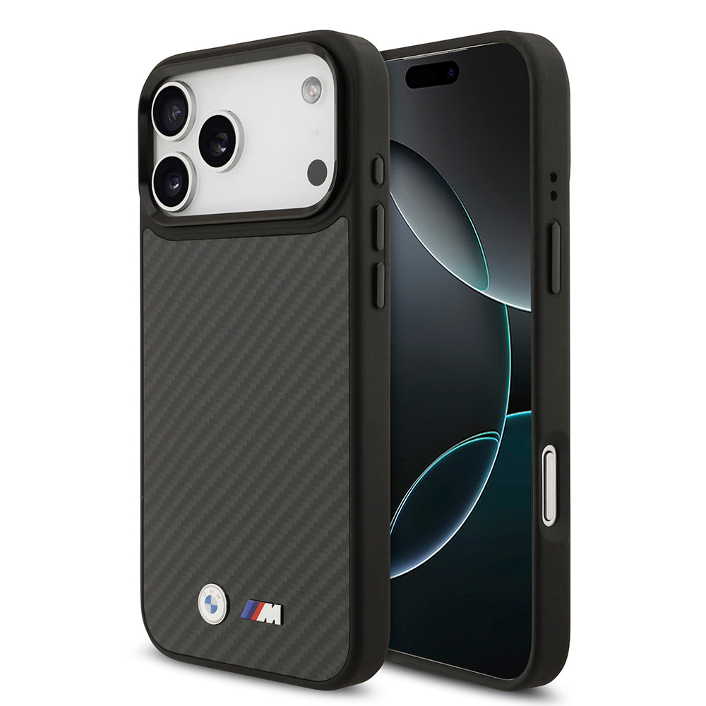 Apple iPhone 17 Pro Max Kılıf BMW Orjinal Lisanslı M-safe Şarj Özellikli Karbon Fiber Metal Logolu Kapak