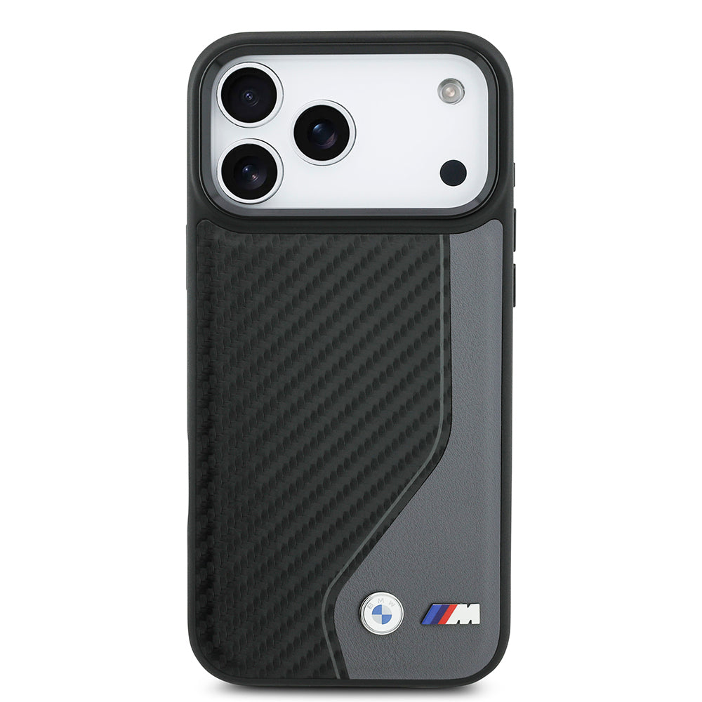 Apple iPhone 17 Pro Max Kılıf BMW Orjinal Lisanslı M-safe Şarj Özellikli Metal BMW ve M Logolu PU Karbon Tasarımlı Kapak