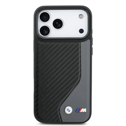 Apple iPhone 17 Pro Max Kılıf BMW Orjinal Lisanslı M-safe Şarj Özellikli Metal BMW ve M Logolu PU Karbon Tasarımlı Kapak