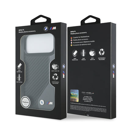 Apple iPhone 17 Pro Max Kılıf BMW Orjinal Lisanslı M-safe Şarj Özellikli Metal BMW ve M Logolu PU Karbon Tasarımlı Kapak