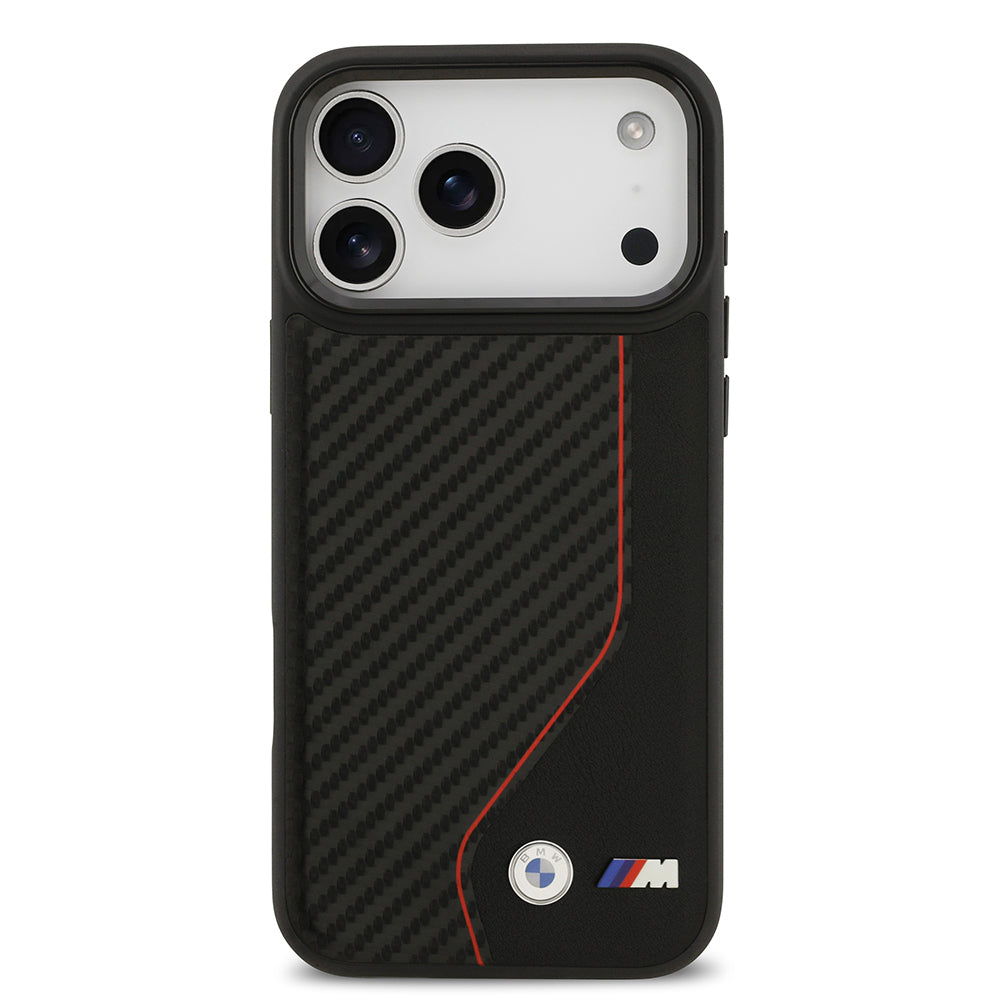 Apple iPhone 17 Pro Max Kılıf BMW Orjinal Lisanslı M-safe Şarj Özellikli Metal BMW ve M Logolu PU Karbon Tasarımlı Kapak