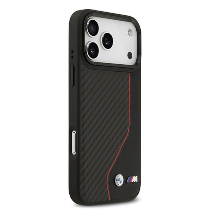 Apple iPhone 17 Pro Max Kılıf BMW Orjinal Lisanslı M-safe Şarj Özellikli Metal BMW ve M Logolu PU Karbon Tasarımlı Kapak