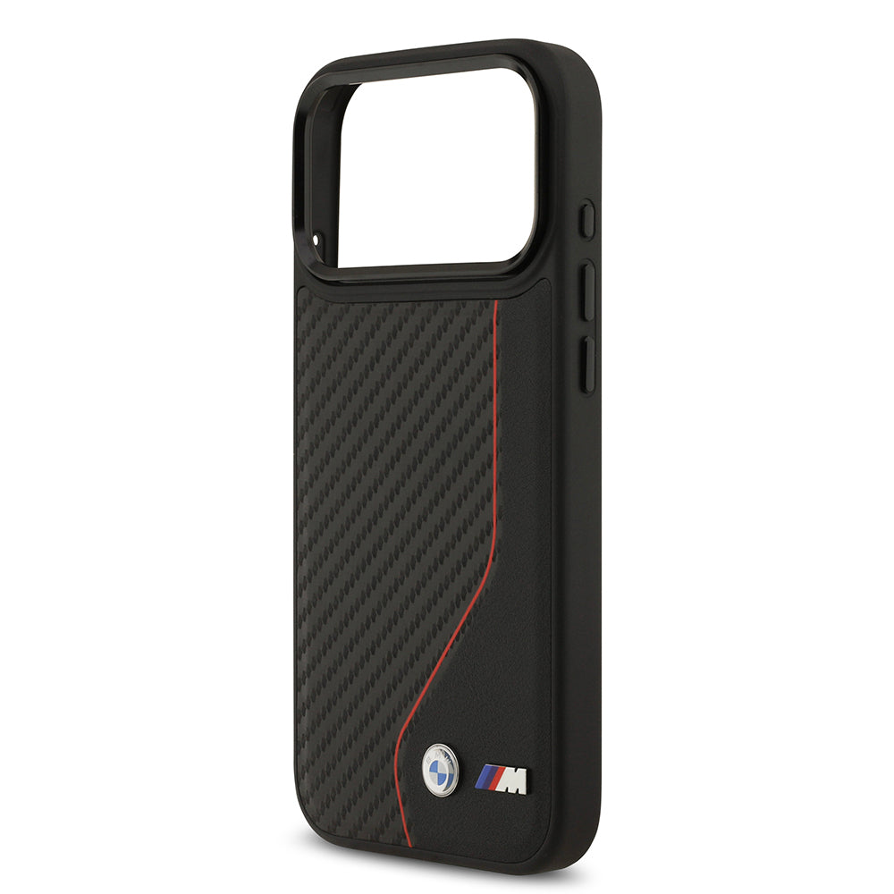 Apple iPhone 17 Pro Max Kılıf BMW Orjinal Lisanslı M-safe Şarj Özellikli Metal BMW ve M Logolu PU Karbon Tasarımlı Kapak
