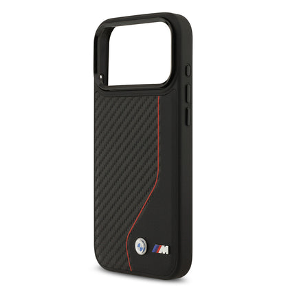 Apple iPhone 17 Pro Max Kılıf BMW Orjinal Lisanslı M-safe Şarj Özellikli Metal BMW ve M Logolu PU Karbon Tasarımlı Kapak