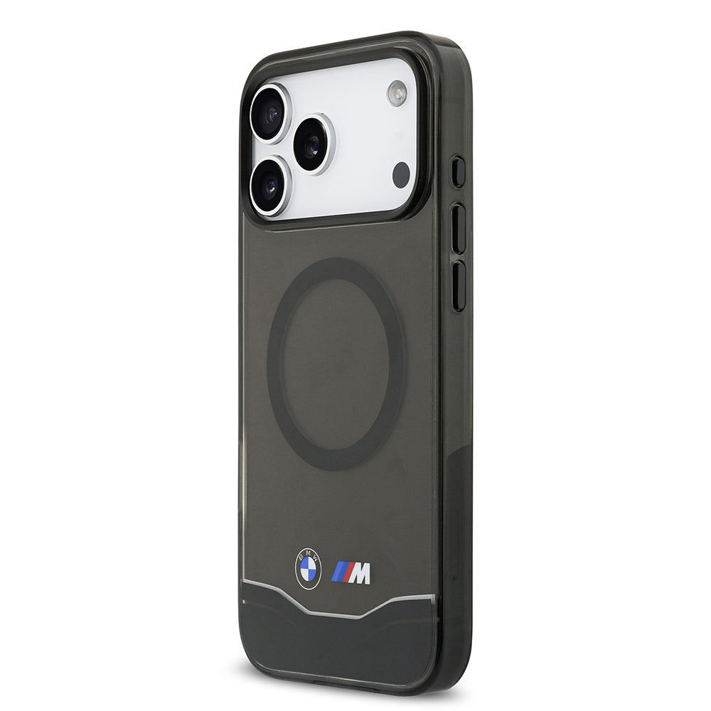 Apple iPhone 17 Pro Max Kılıf BMW Orjinal Lisanslı M-safe Şarj Özellikli Metal Buton Tasarımlı Tranparan M Dizayn Kapak