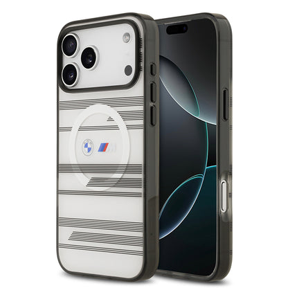 Apple iPhone 17 Pro Max Kılıf BMW Orjinal Lisanslı M-safe Şarj Özellikli Metal Kamera Butonlu Yatay Şeritli M Dizayn Kapak