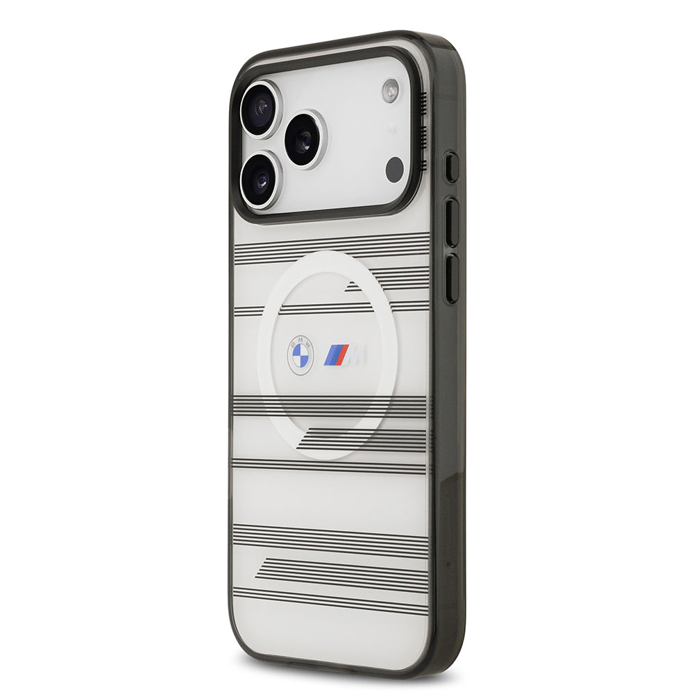 Apple iPhone 17 Pro Max Kılıf BMW Orjinal Lisanslı M-safe Şarj Özellikli Metal Kamera Butonlu Yatay Şeritli M Dizayn Kapak