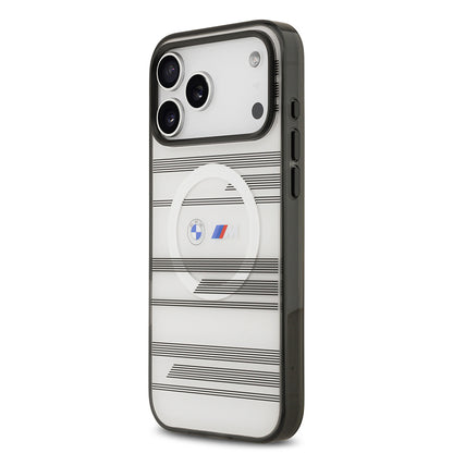 Apple iPhone 17 Pro Max Kılıf BMW Orjinal Lisanslı M-safe Şarj Özellikli Metal Kamera Butonlu Yatay Şeritli M Dizayn Kapak