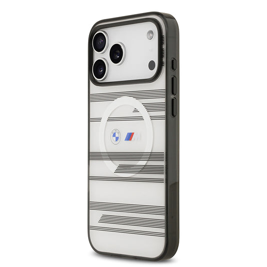 Apple iPhone 17 Pro Max Kılıf BMW Orjinal Lisanslı M-safe Şarj Özellikli Metal Kamera Butonlu Yatay Şeritli M Dizayn Kapak