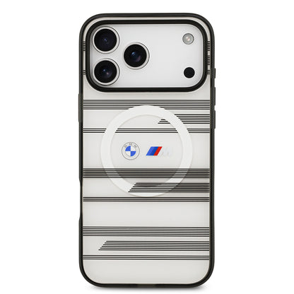 Apple iPhone 17 Pro Max Kılıf BMW Orjinal Lisanslı M-safe Şarj Özellikli Metal Kamera Butonlu Yatay Şeritli M Dizayn Kapak