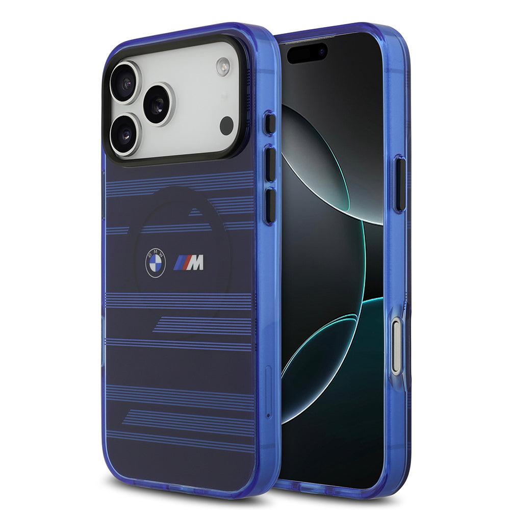 Apple iPhone 17 Pro Max Kılıf BMW Orjinal Lisanslı M-safe Şarj Özellikli Metal Kamera Butonlu Yatay Şeritli M Dizayn Kapak